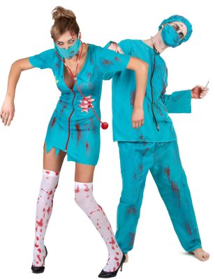 Déguisement de couple infirmière et chirurgien zombie Halloween adulte