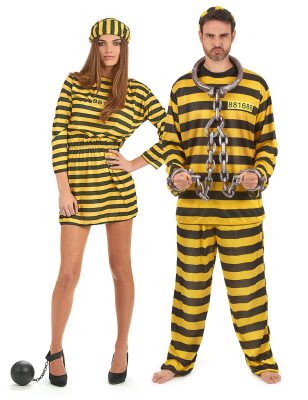 Déguisement de couple prisonnier jaune adulte