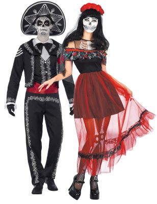 Déguisement de couple squelette mexicain Dia de los muertos Halloween adulte