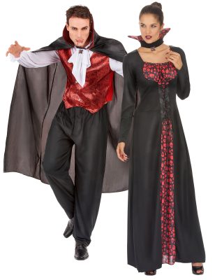 Déguisement de couple vampire terrifiants rouge Halloween adulte