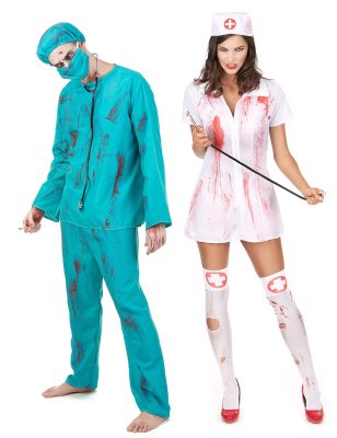 Déguisement de couple zombie chirurgien et infirmière Halloween