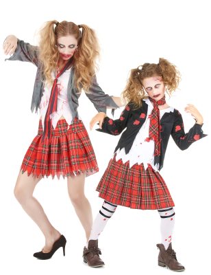 Déguisement de couple écolière Zombie Mère/Fille Halloween