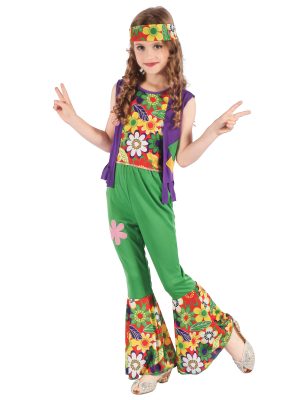 Déguisement hippie flower power vert fille