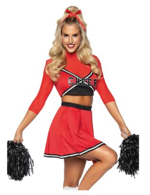 Déguisement luxe pompom girl rouge femme