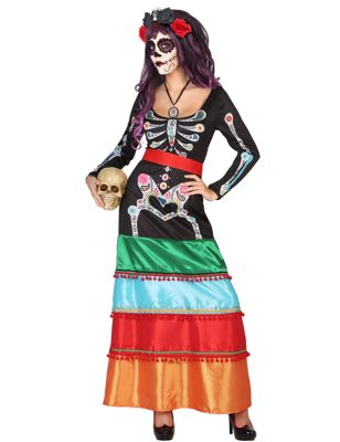 Déguisement mexicaine coloré long femme Dia de los muertos