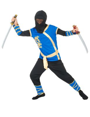 Déguisement ninja bleu et or garçon