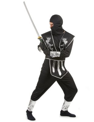 Déguisement ninja noir et argenté homme