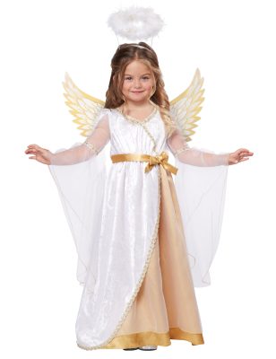 Déguisement petit ange blanc et or luxe fille