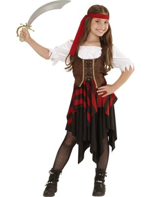 Déguisement pirate corset marron et noir fille