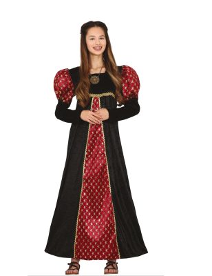 Déguisement princesse médiévale noir et rouge adolescente