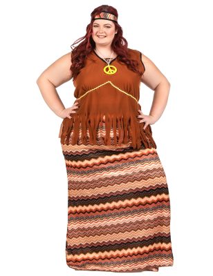 Déguisement robe hippie longue femme grande taille