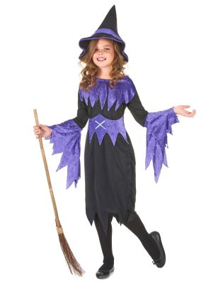 Déguisement violet de sorcière fille Halloween