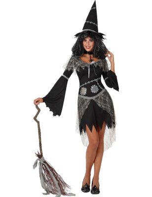 Déguisement sorcière grise et noire femme Halloween