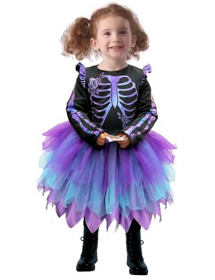 Déguisement squelette tutu brillant violet fille