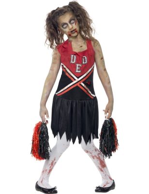 Déguisement zombie pompom girl noir et rouge fille