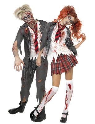 Déguisements de couple d'écoliers zombies Halloween