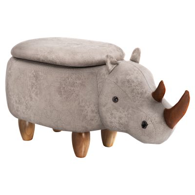 HOMCOM Tabouret pouf rhinocéros pour enfants coffre de rangement 2 en 1 pieds en bois 70 x 35 x 36 cm gris