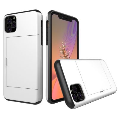Mobigear Card - Coque Apple iPhone 11 Pro Max Coque Arrière Rigide Antichoc + Porte Carte - Blanc