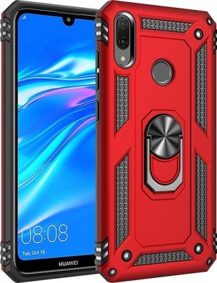 Mobigear Armor Ring - Coque Huawei Y6s Coque Arrière Rigide Antichoc + Anneau-Support - Rouge