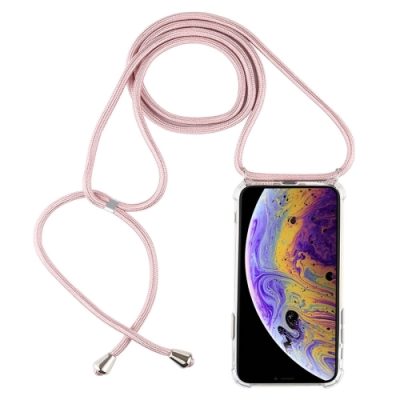 Mobigear Lanyard - Apple iPhone X Coque avec cordon en TPU Souple - Transparent / Rose doré