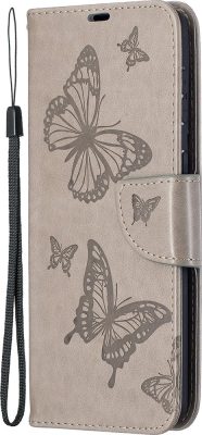 Mobigear Butterfly - Coque Samsung Galaxy S21 Plus Etui Portefeuille - Gris