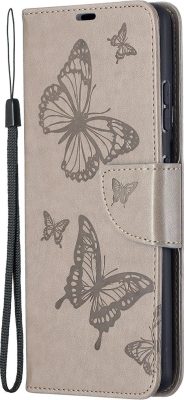 Mobigear Butterfly - Coque Samsung Galaxy S21 Ultra Etui Portefeuille - Gris