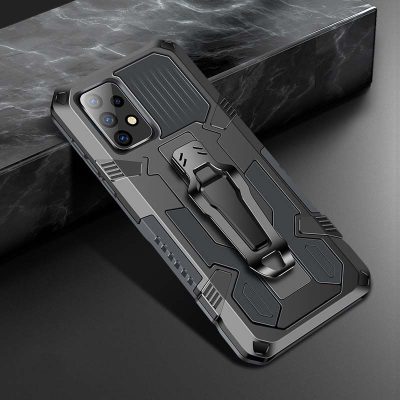 Mobigear Armor Stand - Coque Samsung Galaxy A52 Coque Arrière Rigide Antichoc + Support Amovible - Gris