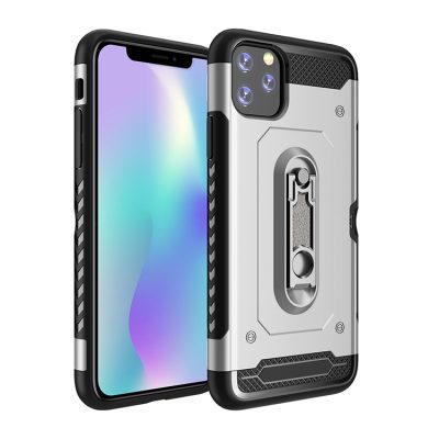 Mobigear Armor Stand - Coque Apple iPhone 11 Pro Coque Arrière Rigide Antichoc + Support Amovible - Argent