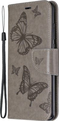 Mobigear Butterfly - Coque Xiaomi Redmi Note 8 Pro Etui Portefeuille - Gris