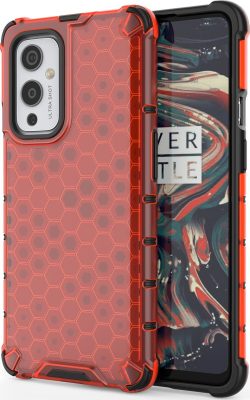Mobigear Honeycomb - Coque OnePlus 9 Coque Arrière Rigide Antichoc - Rouge