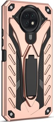 Mobigear Armor Stand - Coque Xiaomi Redmi Note 9T Coque Arrière Rigide Antichoc + Support Amovible - Rose doré