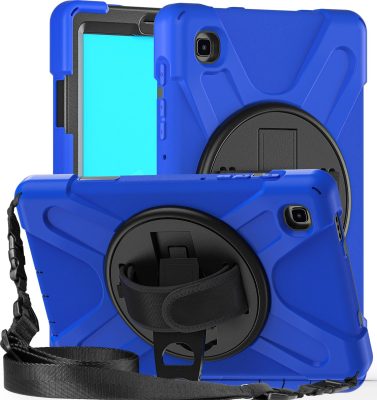 Mobigear SureGrip XGuard - Coque Samsung Galaxy Tab A7 Lite Coque Arrière Rigide Antichoc + Bandoulière + Support Amovible - Bleu