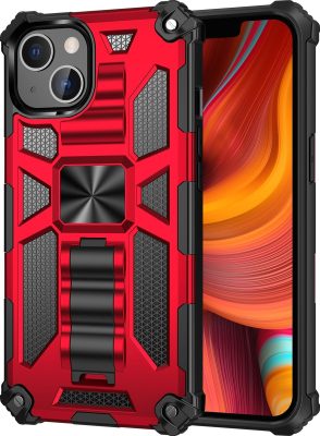 Mobigear Armor Stand - Coque Apple iPhone 13 Mini Coque Arrière Rigide Antichoc + Support Amovible - Rouge