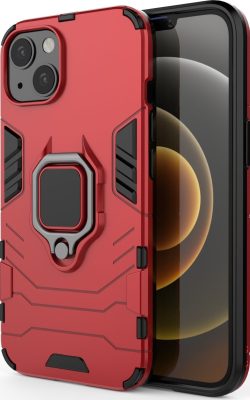 Mobigear Armor Ring - Coque Apple iPhone 13 Coque Arrière Rigide Antichoc + Anneau-Support - Rouge