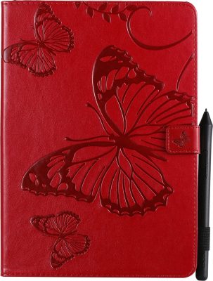 Mobigear Butterfly - Coque Apple iPad 8 (2020) Etui + Porte-crayon - Rouge