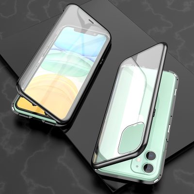 Mobigear GlassGuard - Coque Apple iPhone 11 Coque arrière en Verre trempé - Transparent / Noir