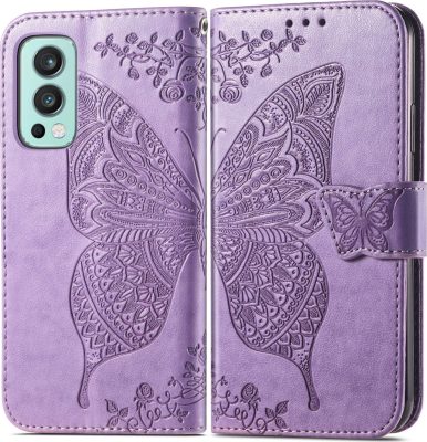 Mobigear Butterfly - Coque OnePlus Nord 2 Etui Portefeuille - Violet
