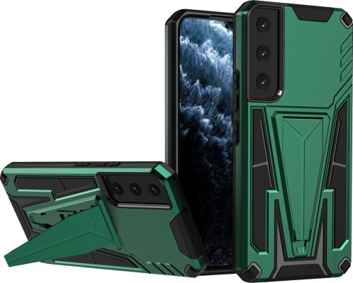 Mobigear Armor Stand - Coque Samsung Galaxy S22 Coque Arrière Rigide Antichoc + Support Amovible - Vert