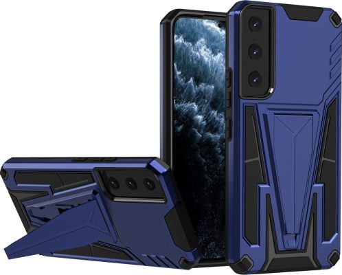 Mobigear Armor Stand - Coque Samsung Galaxy S22 Coque Arrière Rigide Antichoc + Support Amovible - Bleu