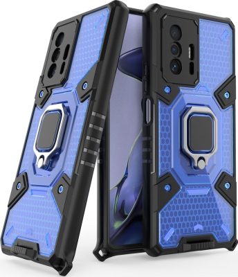 Mobigear Armor Ring - Coque Xiaomi 11T Coque Arrière Rigide Antichoc + Anneau-Support - Bleu