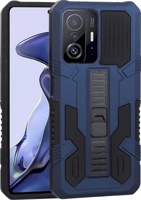 Mobigear Armor Stand - Coque Xiaomi 11T Pro Coque Arrière Rigide Antichoc + Support Amovible - Bleu