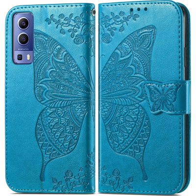 Mobigear Butterfly - Coque Vivo Y52 Etui Portefeuille - Bleu