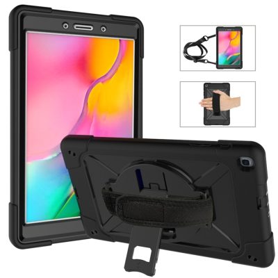 Mobigear SureGrip - Coque Samsung Galaxy Tab A 8.0 (2019) Coque Arrière Rigide Antichoc + Bandoulière + Support Amovible - Noir
