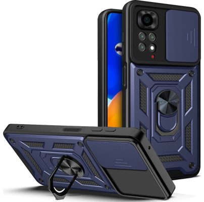 Mobigear Armor Ring Camslide - Coque Xiaomi Redmi Note 11 4G Coque Arrière Rigide Antichoc + Anneau-Support - Bleu