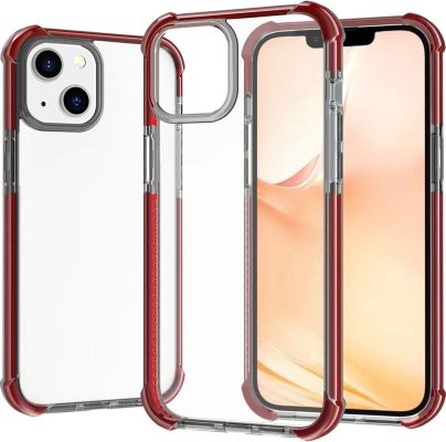 Mobigear Full Bumper - Coque Apple iPhone 14 Coque Arrière Rigide Antichoc - Transparent / Rouge