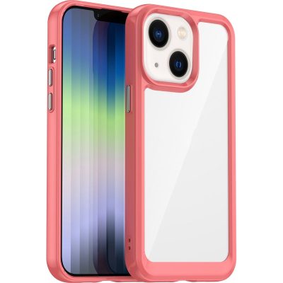 Mobigear Crystal - Coque Apple iPhone 14 Plus Coque Arrière Rigide - Transparent / Rouge