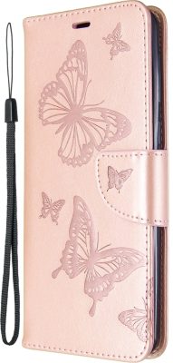 Mobigear Butterfly - Coque Samsung Galaxy A21 Etui Portefeuille - Rose doré