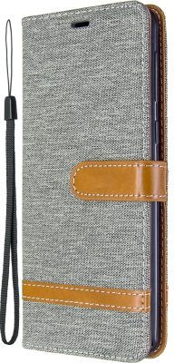 Mobigear Fabric - Coque Samsung Galaxy A21 Etui en Tissu Portefeuille - Gris