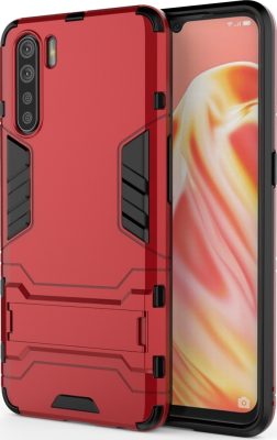 Mobigear Armor Stand - Coque OPPO A91 Coque Arrière Rigide Antichoc + Support Amovible - Rouge