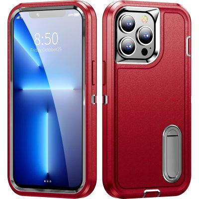 Mobigear Rugged Stand - Coque Apple iPhone 14 Coque Arrière Rigide Antichoc + Support Amovible - Rouge